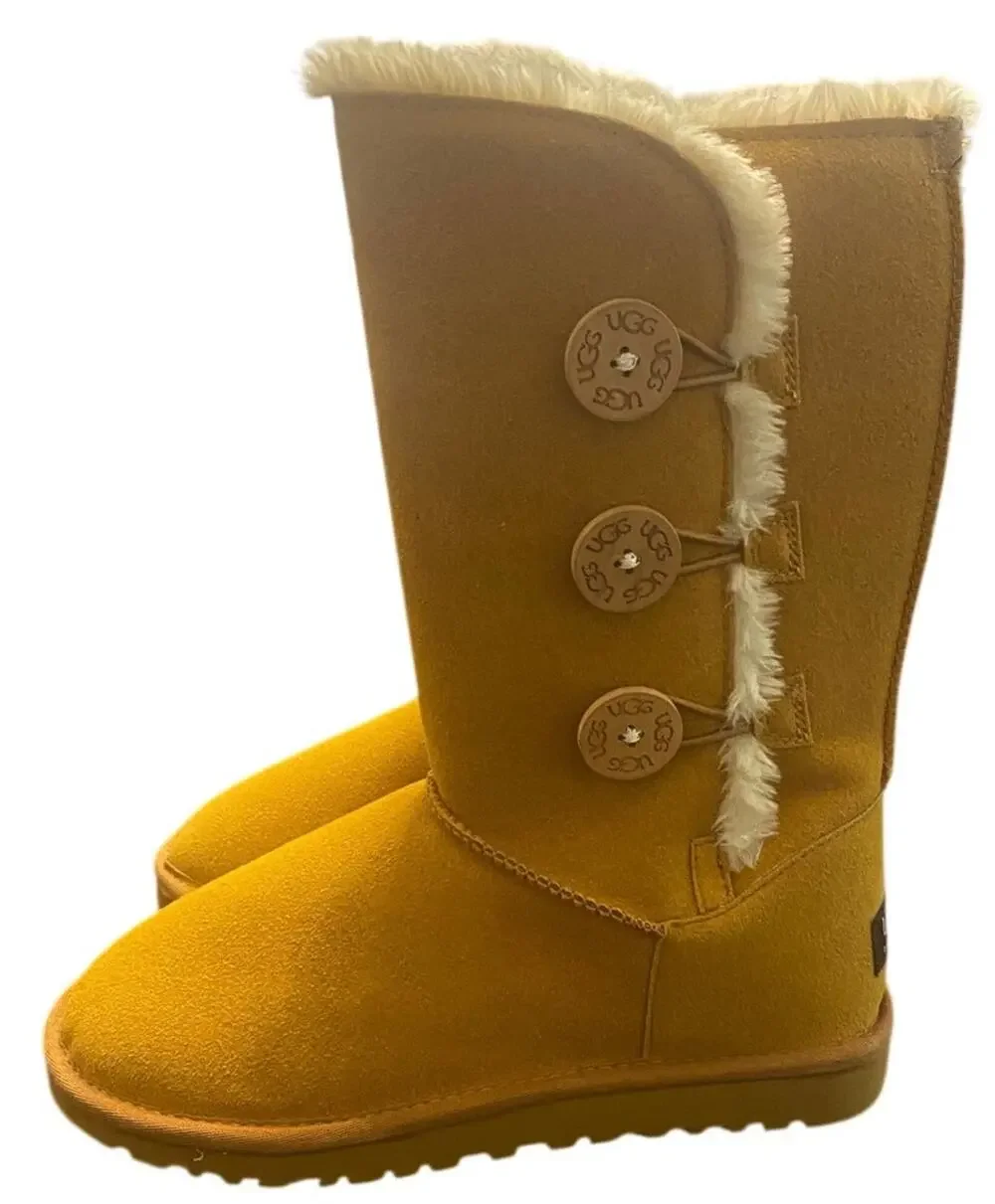 UGG Classic Tall Bailey Button Triplet 1873 Mustard Seed Boots Women 8 Cozy